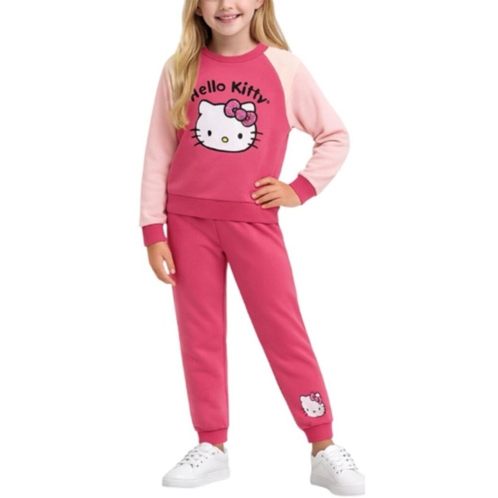 Hello Kitty Girls 2 Piece Pink Ivory Jogger Set Size 6X Pull On NEW NWT